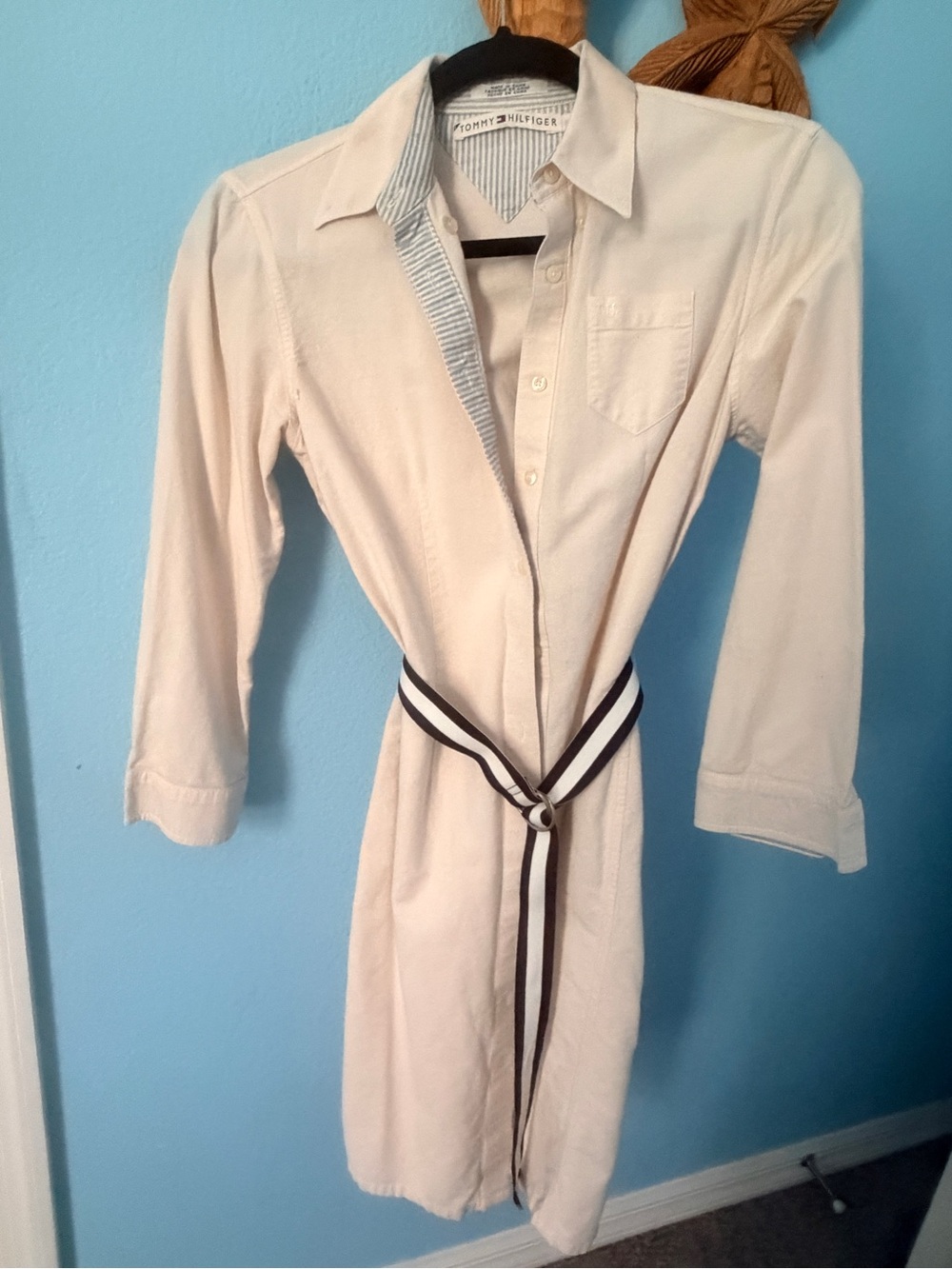 Tommy Hilfiger pale pink Button-Up Midi Shirt Dress with Striped Belt